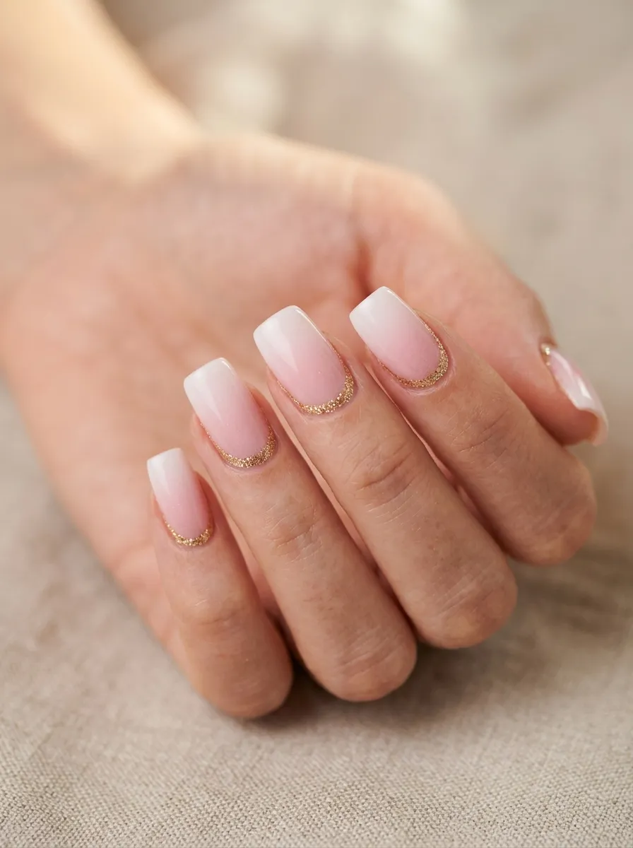 Pink Ombre with Glitter Cuticle Detail
