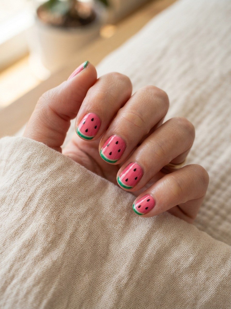 Watermelon Nails for Short Natural Nails