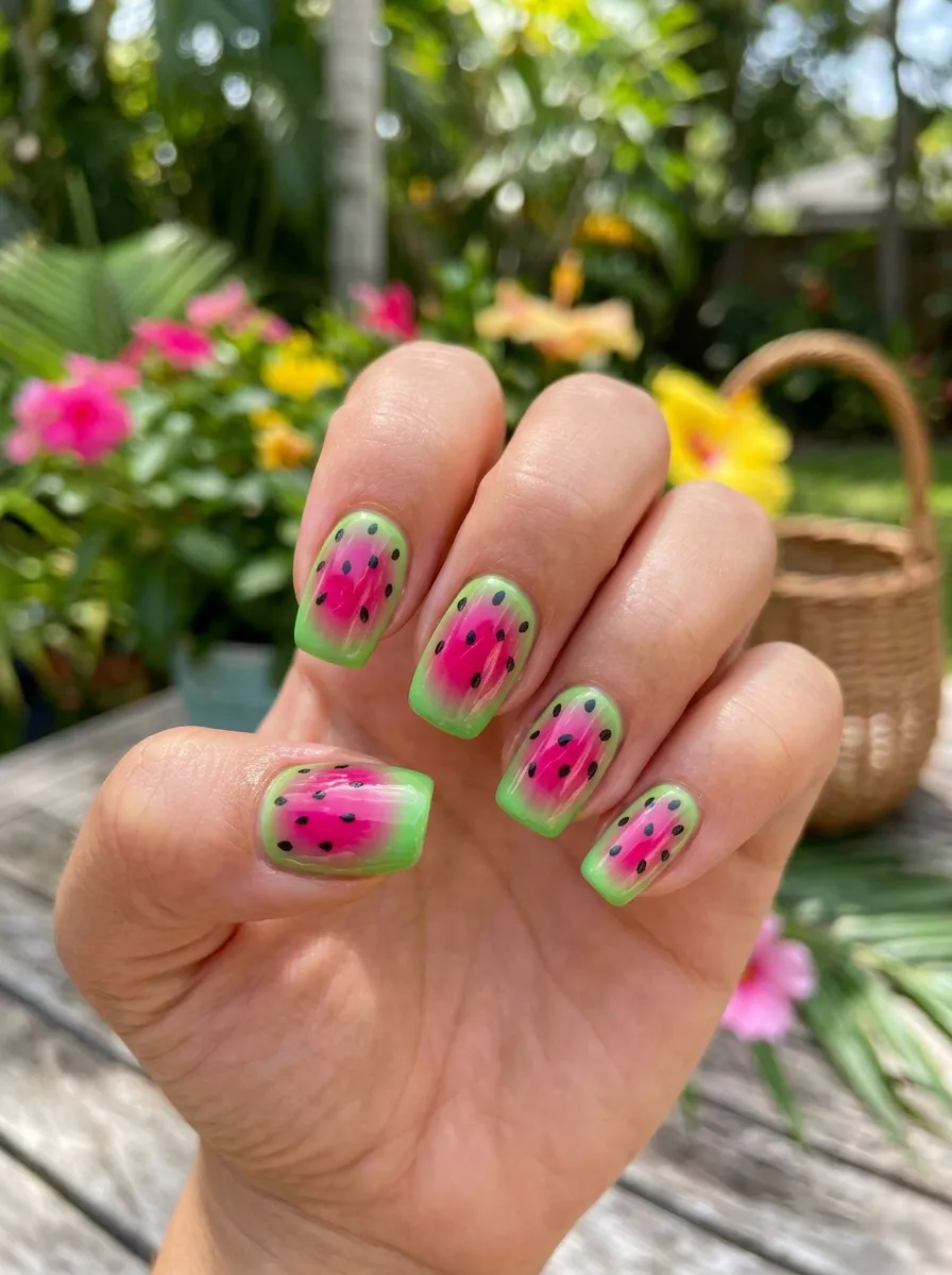 Watermelon Pink Aura Nails