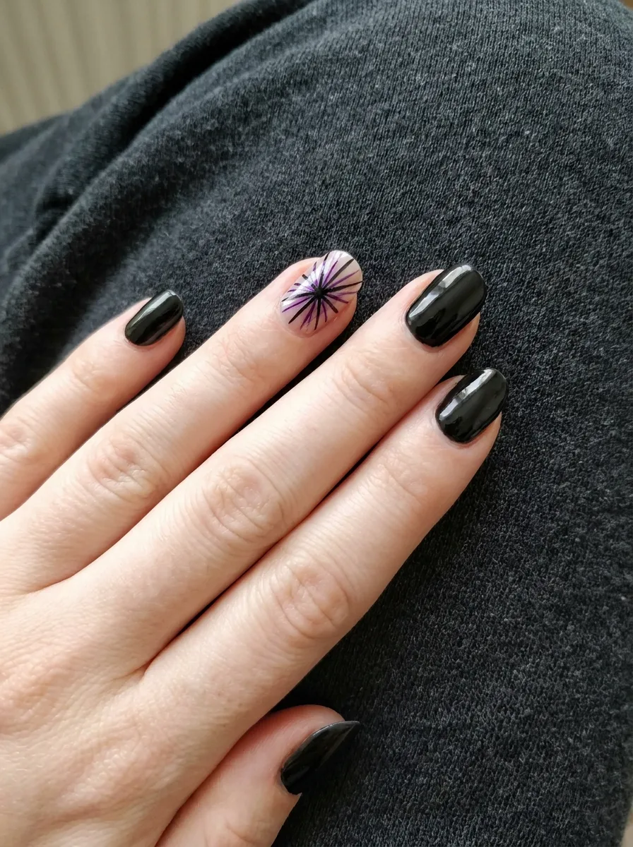 Purple and Black Starburst Accent Nail