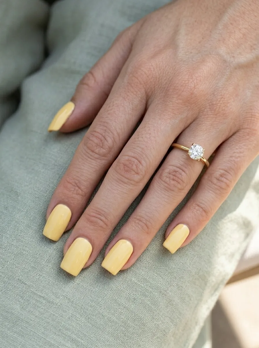 Pastel Yellow Square Nails
