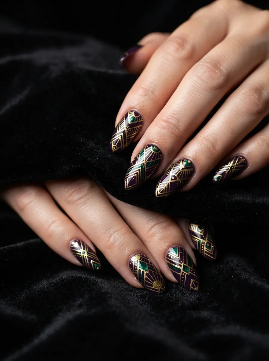 Purple and Green Art Deco Nails