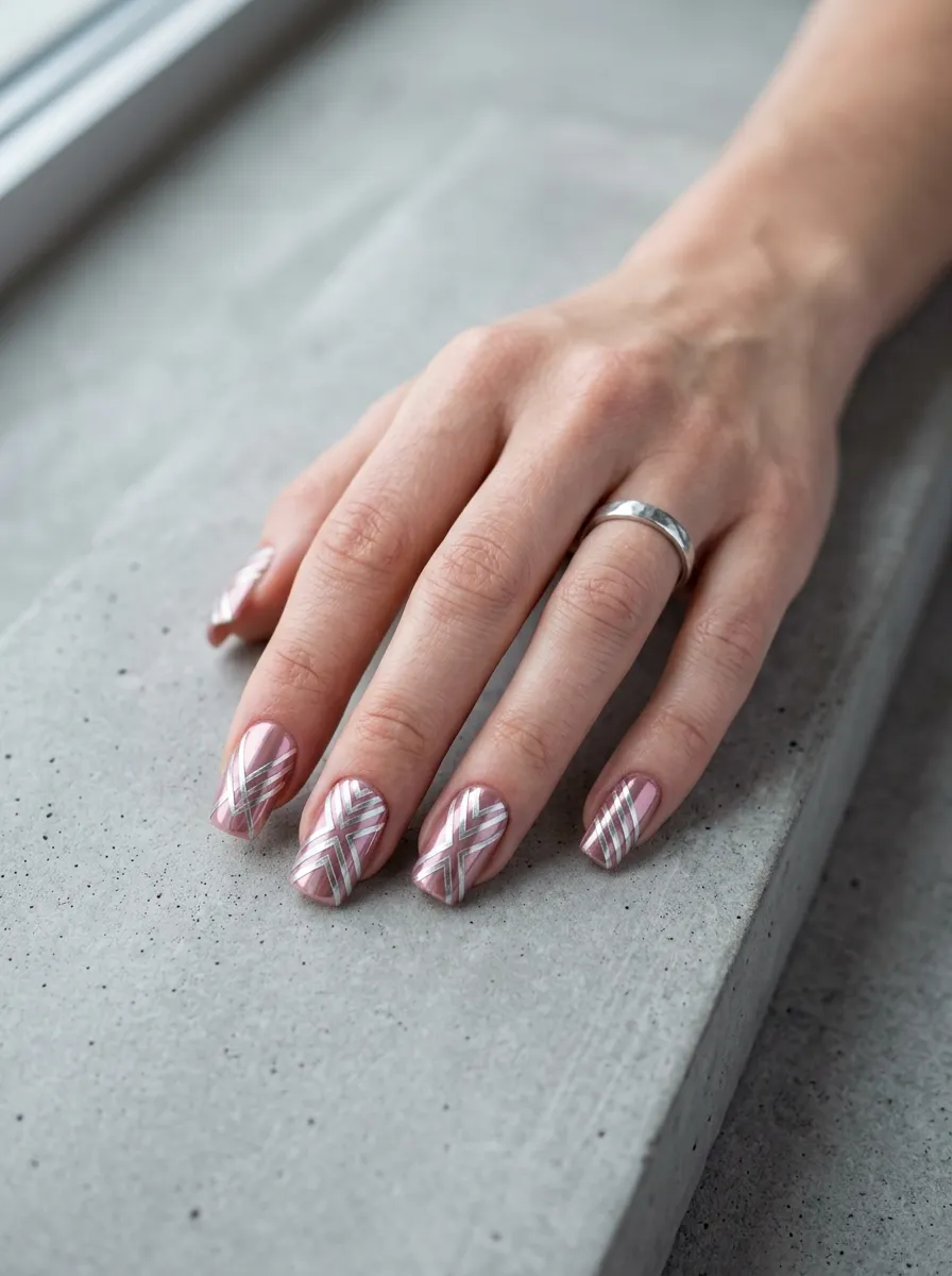 Dusty Pink Chrome With Geo Tape Design