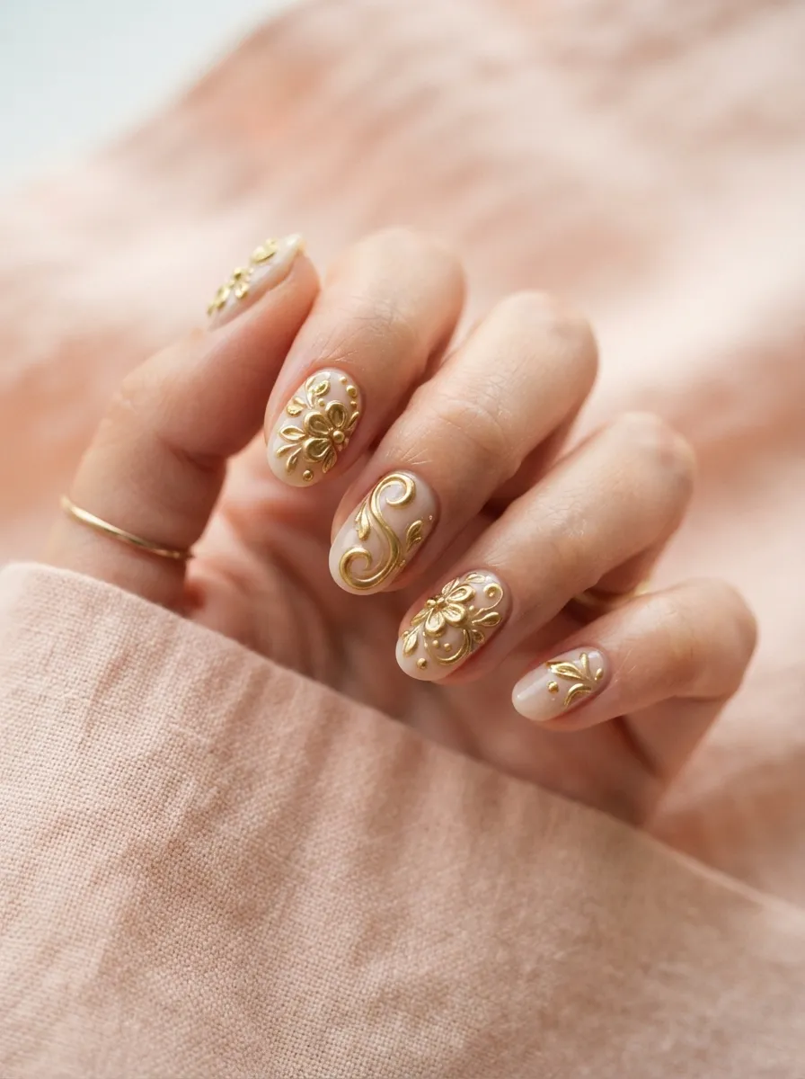Embossed Gold 3D Nail Art