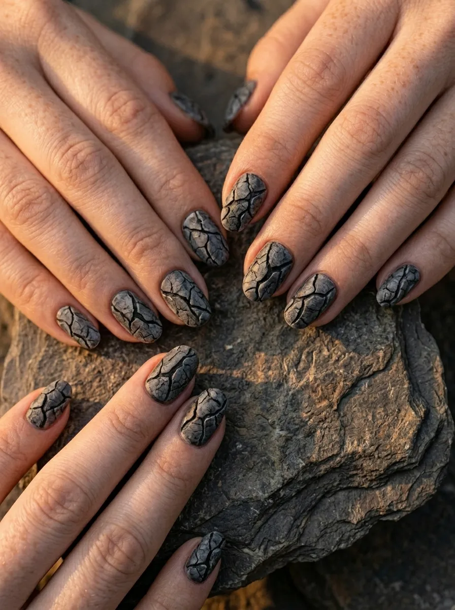 Cracked Stone Effect Nails