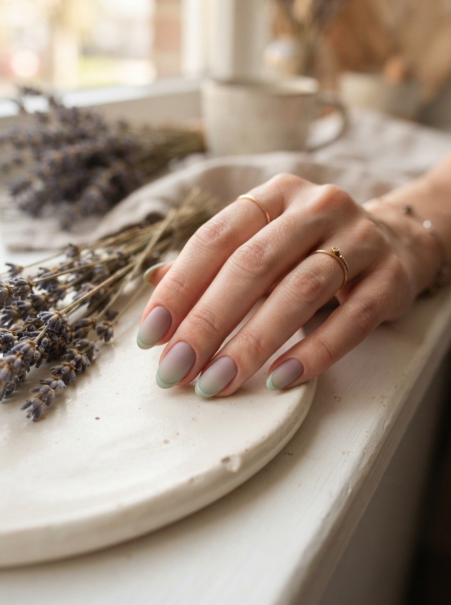 Dusty Mauve to Sage With French Tip Detail