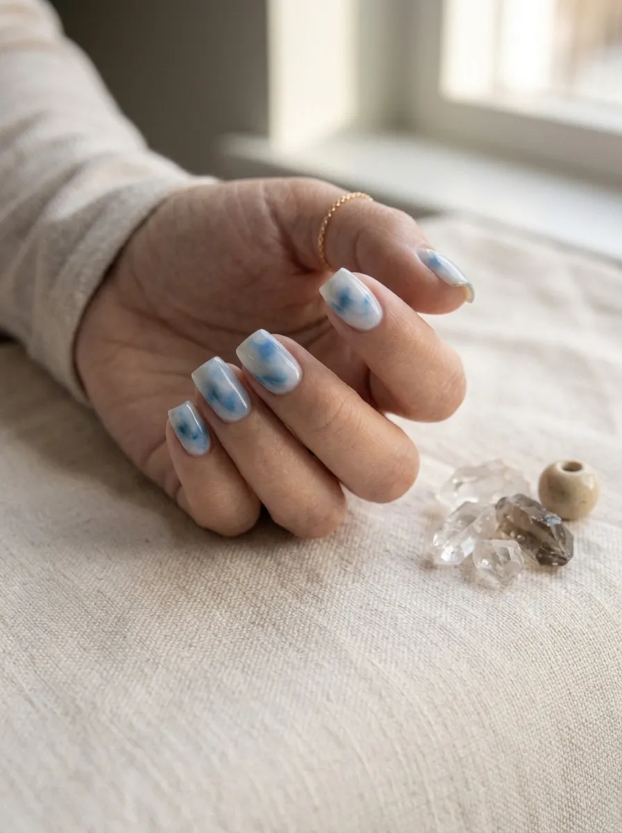 Blue Aura Milky Base Nails