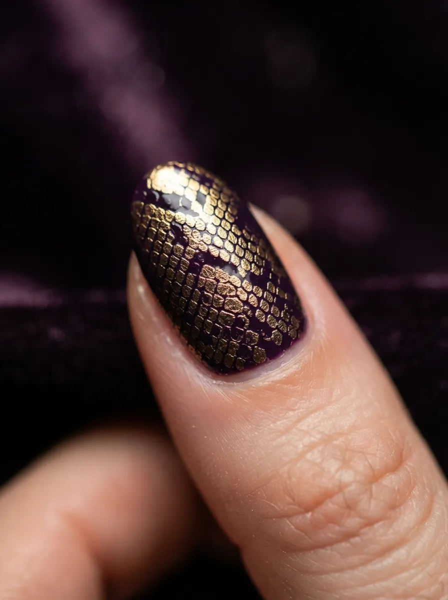 Deep Purple With Gold Snakeskin Print