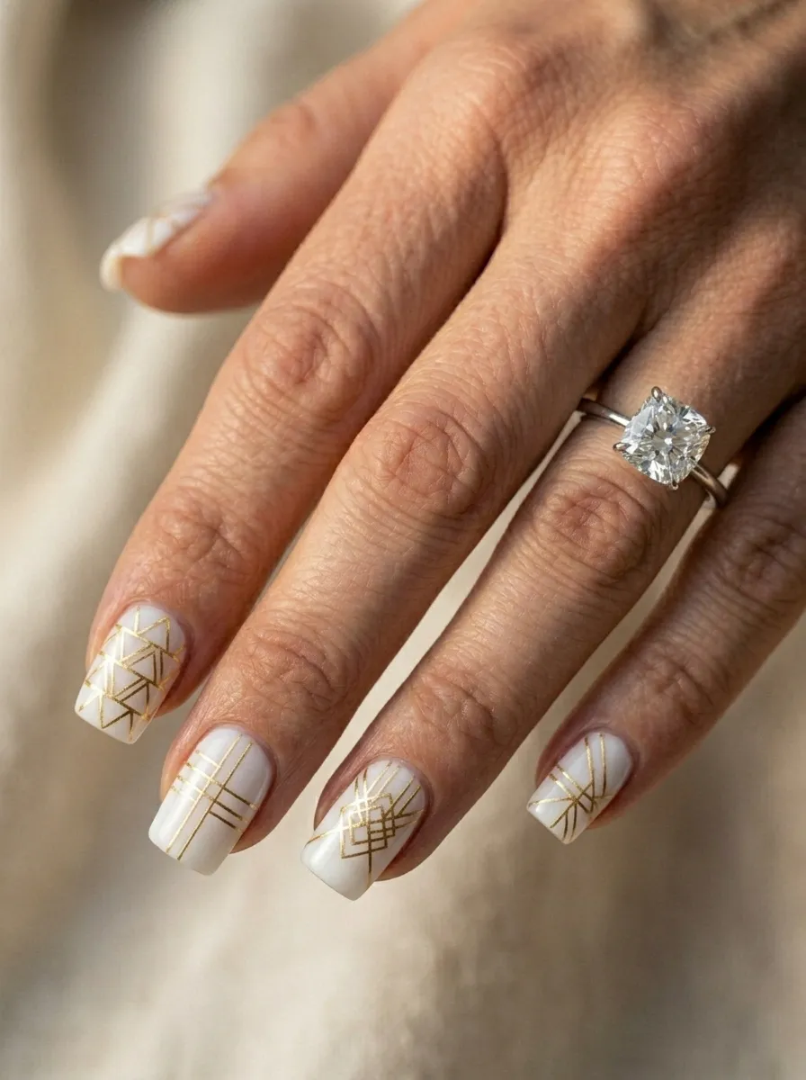 Geometric Nail Art on Square Tips
