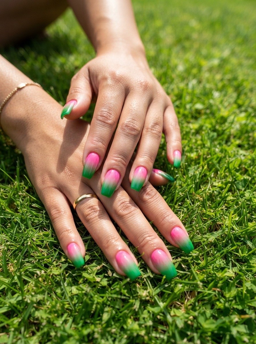 Bright Pink to Kelly Green Ombre