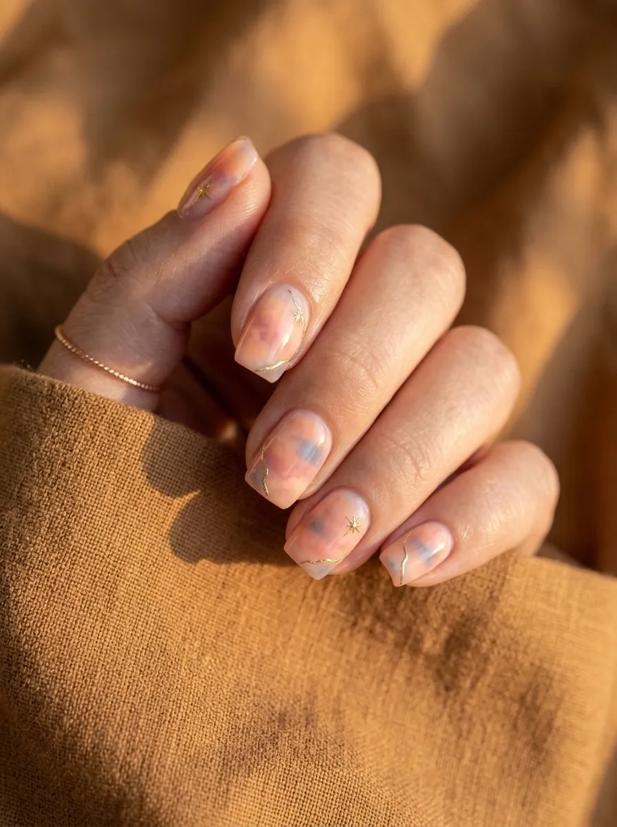 Blue Aura Nails With Sunset Gradient