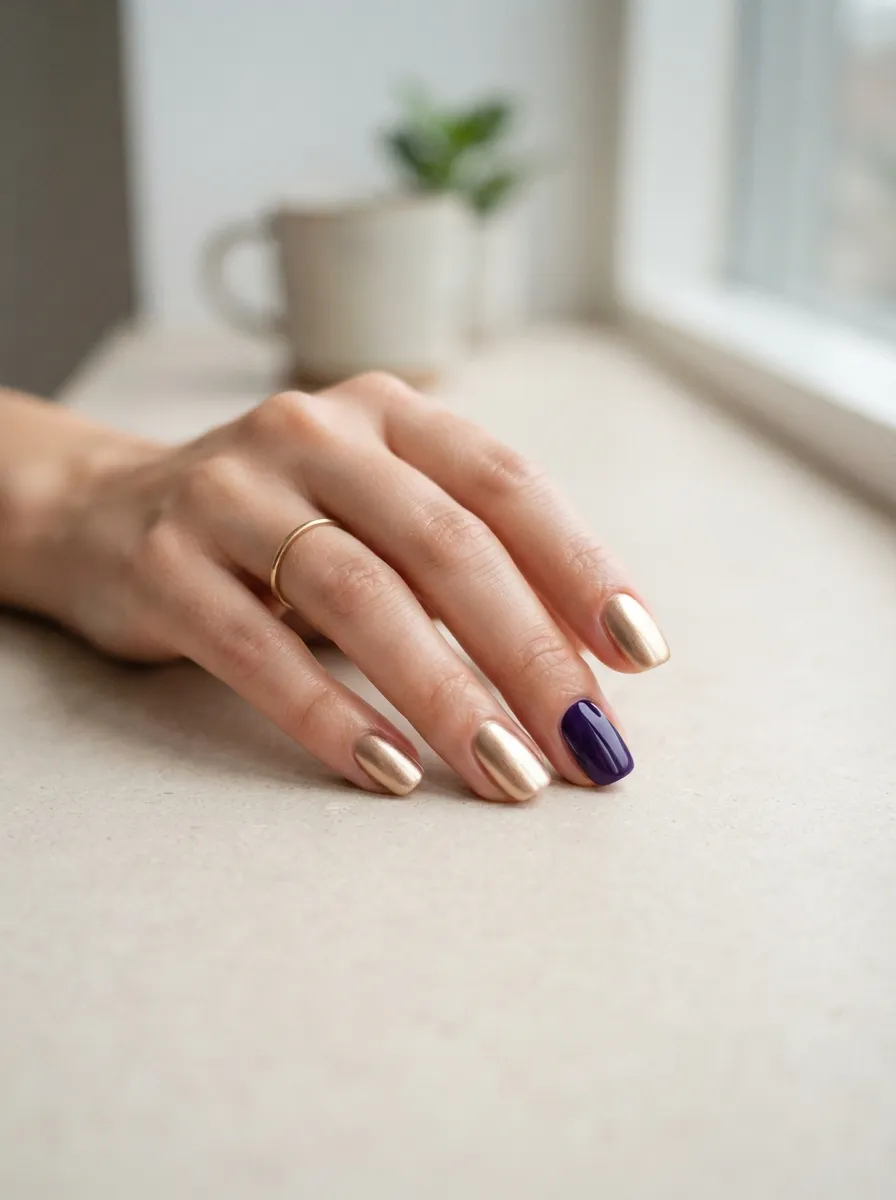 Purple and Gold Two-Tone Nails