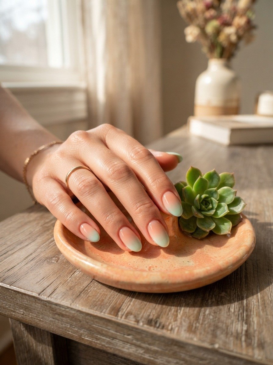 Peachy Pink to Mint Ombre