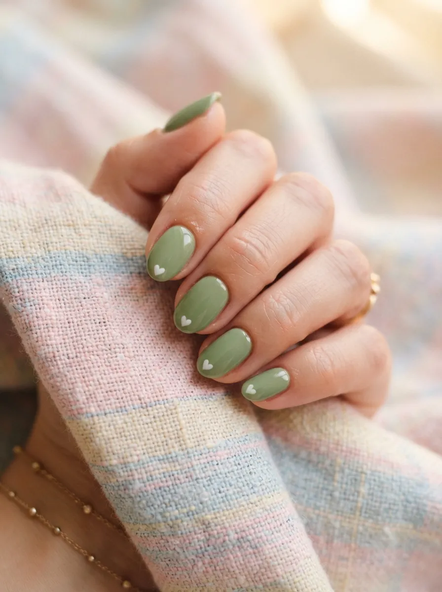 Matcha Green with Tiny Hearts