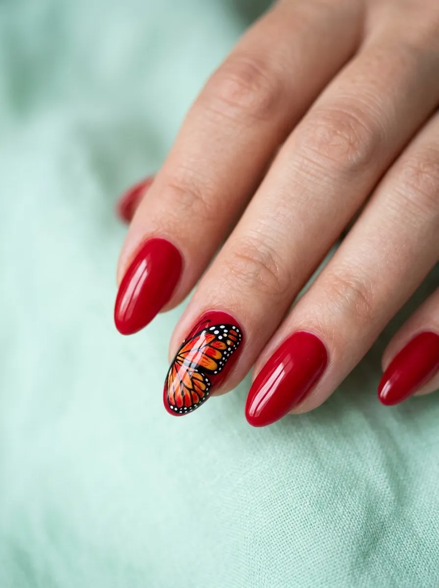 Red Butterfly Nail Art