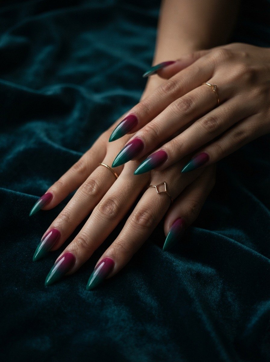 Dark Pink to Teal Green Ombre