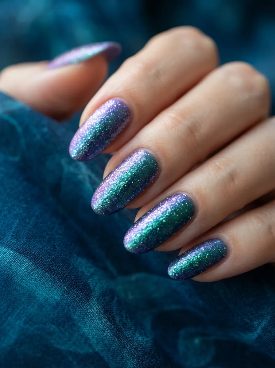 Iridescent Purple and Green Mermaid Nails