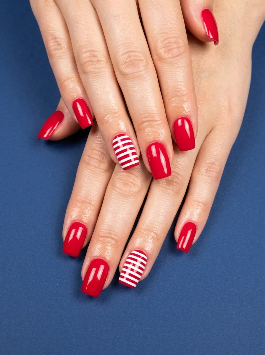 Red Striped Nails