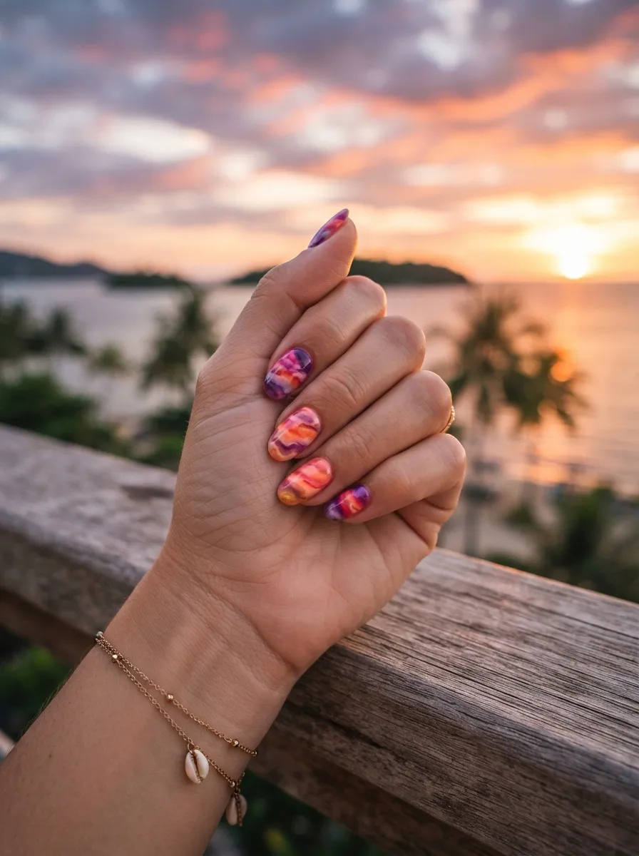 Island Sunset Swirl Nails