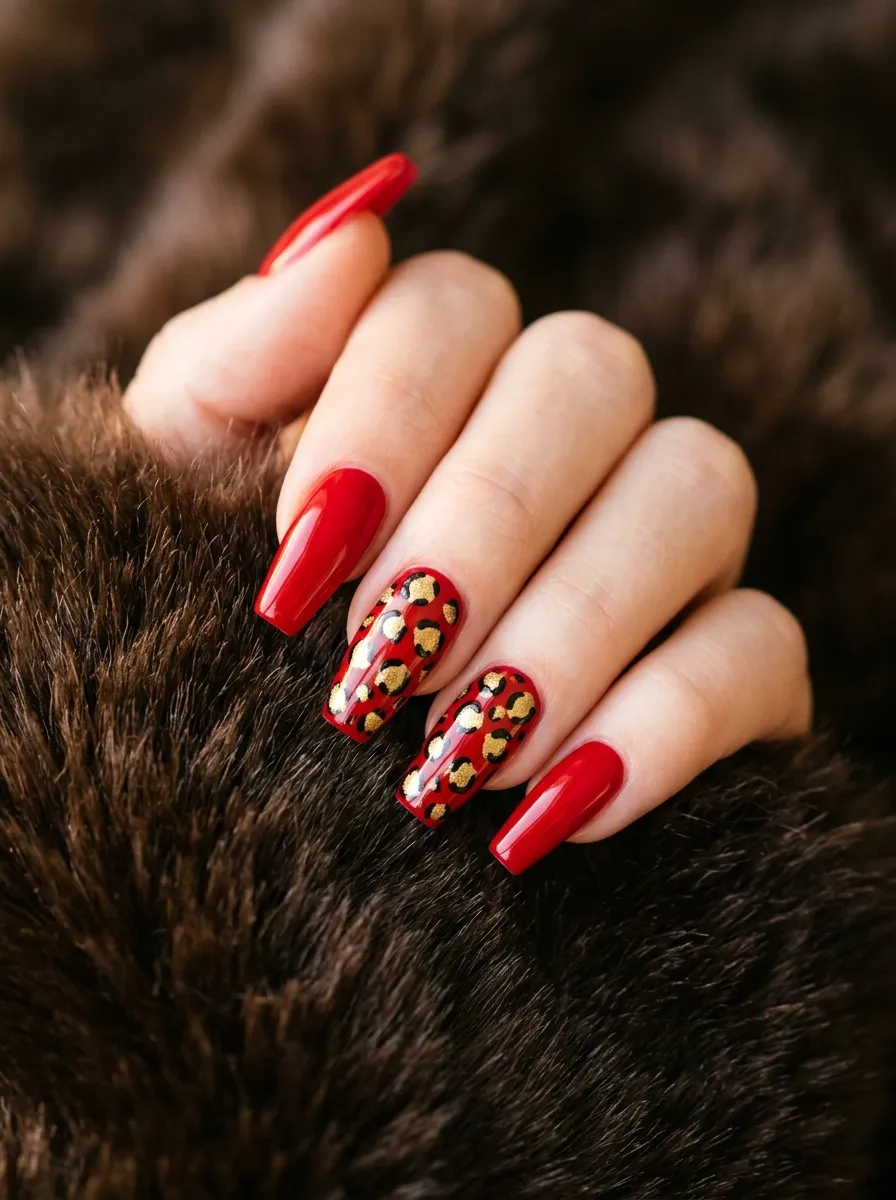 Red Leopard Print Nails