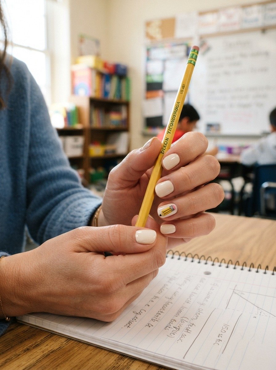 Pencil and Ruler Nail Art