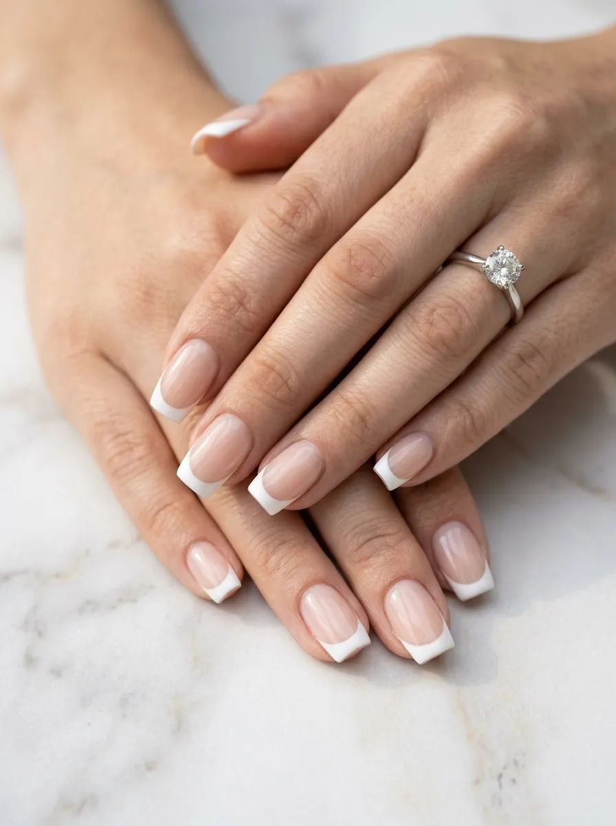 Classic French Tip Square Nails
