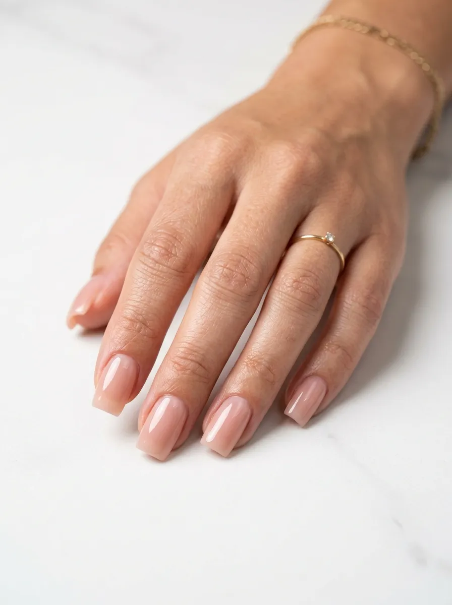 Glossy Nude Pink Square Nails