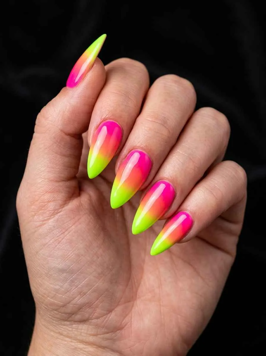 Hot Pink to Neon Green Bold Ombre