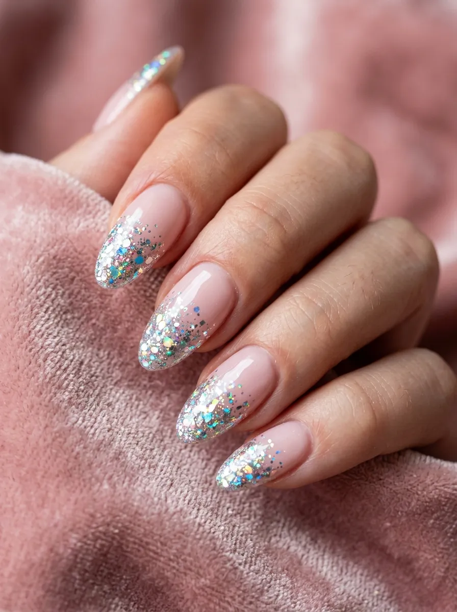 Chunky Glitter Tips on Blush Pink Base