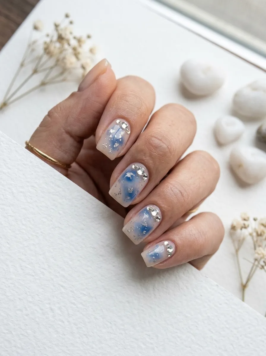 Blue Aura Nails With Watercolor Effect