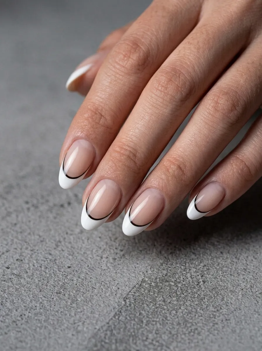 White Tipped Nails with Black Outlines