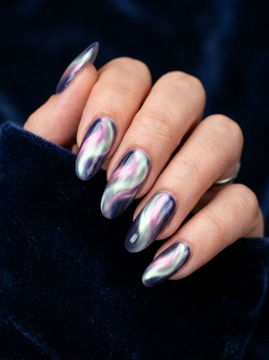 Pink and Green Ombre Nail Art Inspired by Aurora Borealis