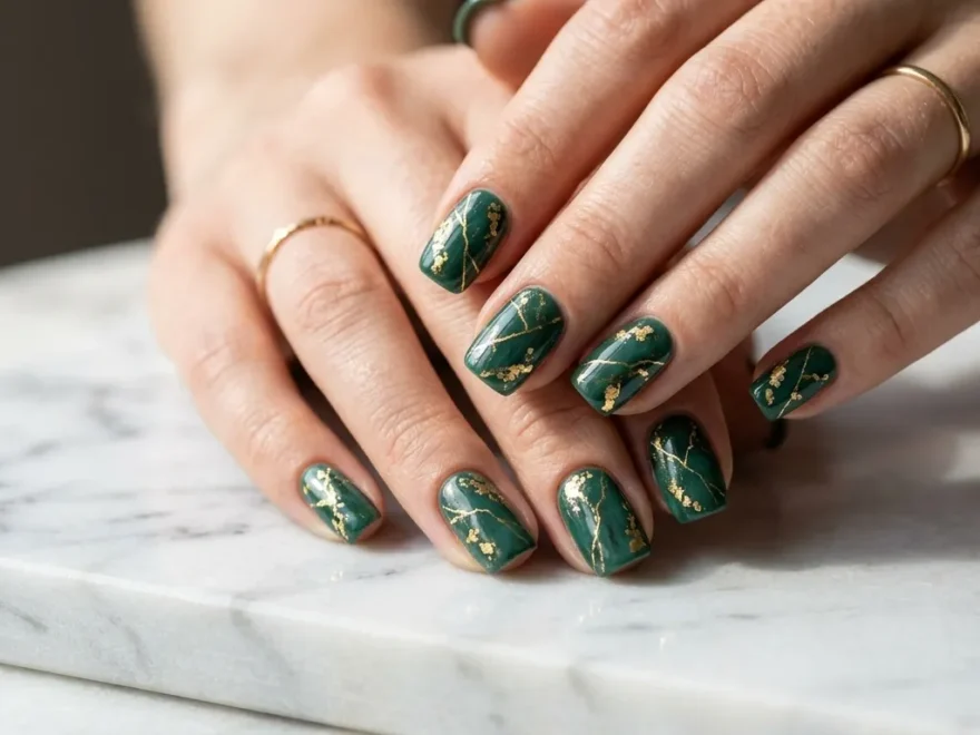 Jade and Gold Nails Ideas