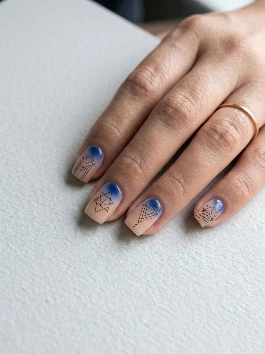 Blue Aura Nails With Simple Geometric Shapes