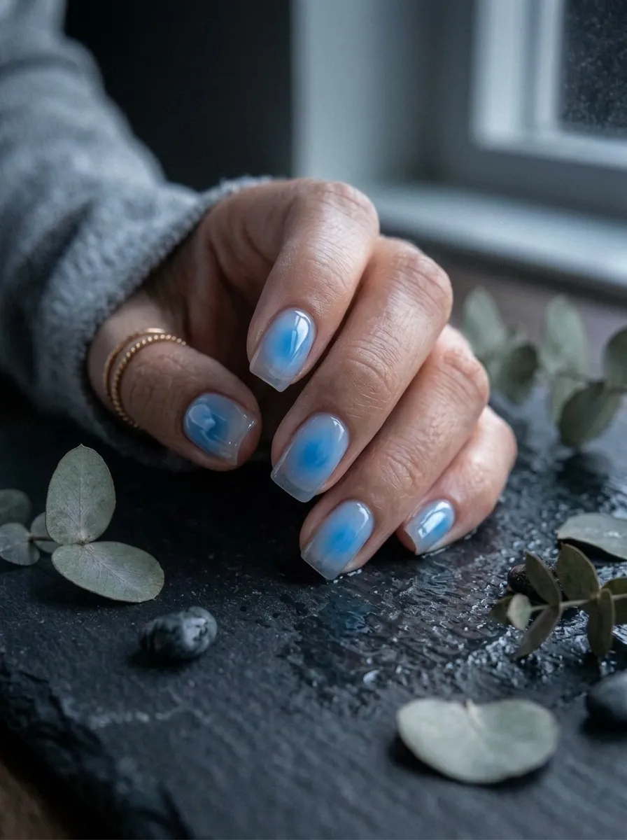Blue Aura Nails With Jelly Finish