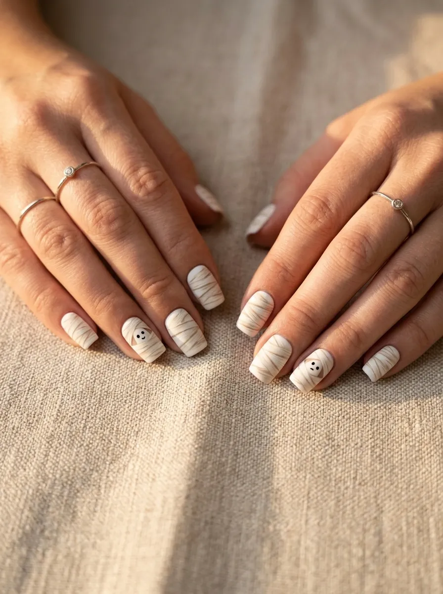 Ghost Nails with Mummy Wrap Design