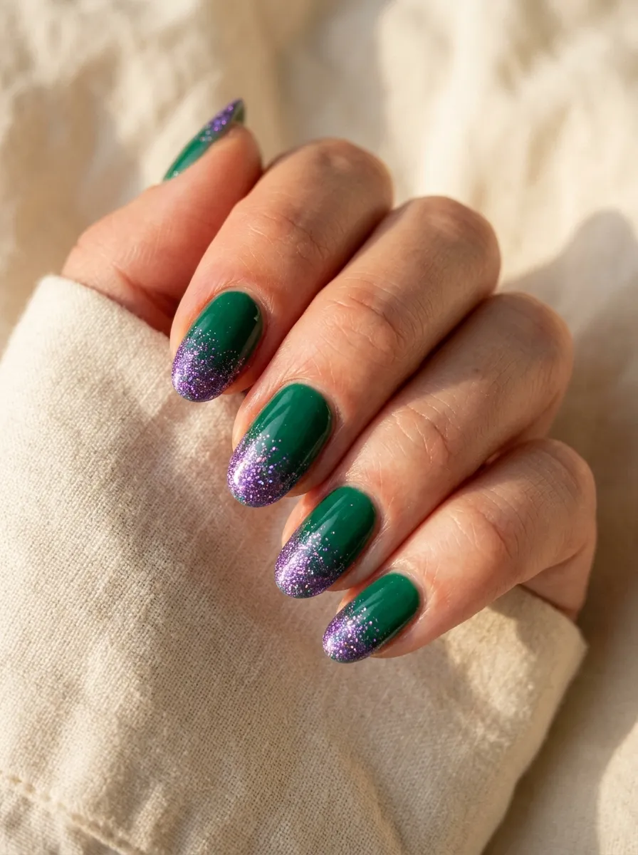 Purple Glitter Tips with Green Base