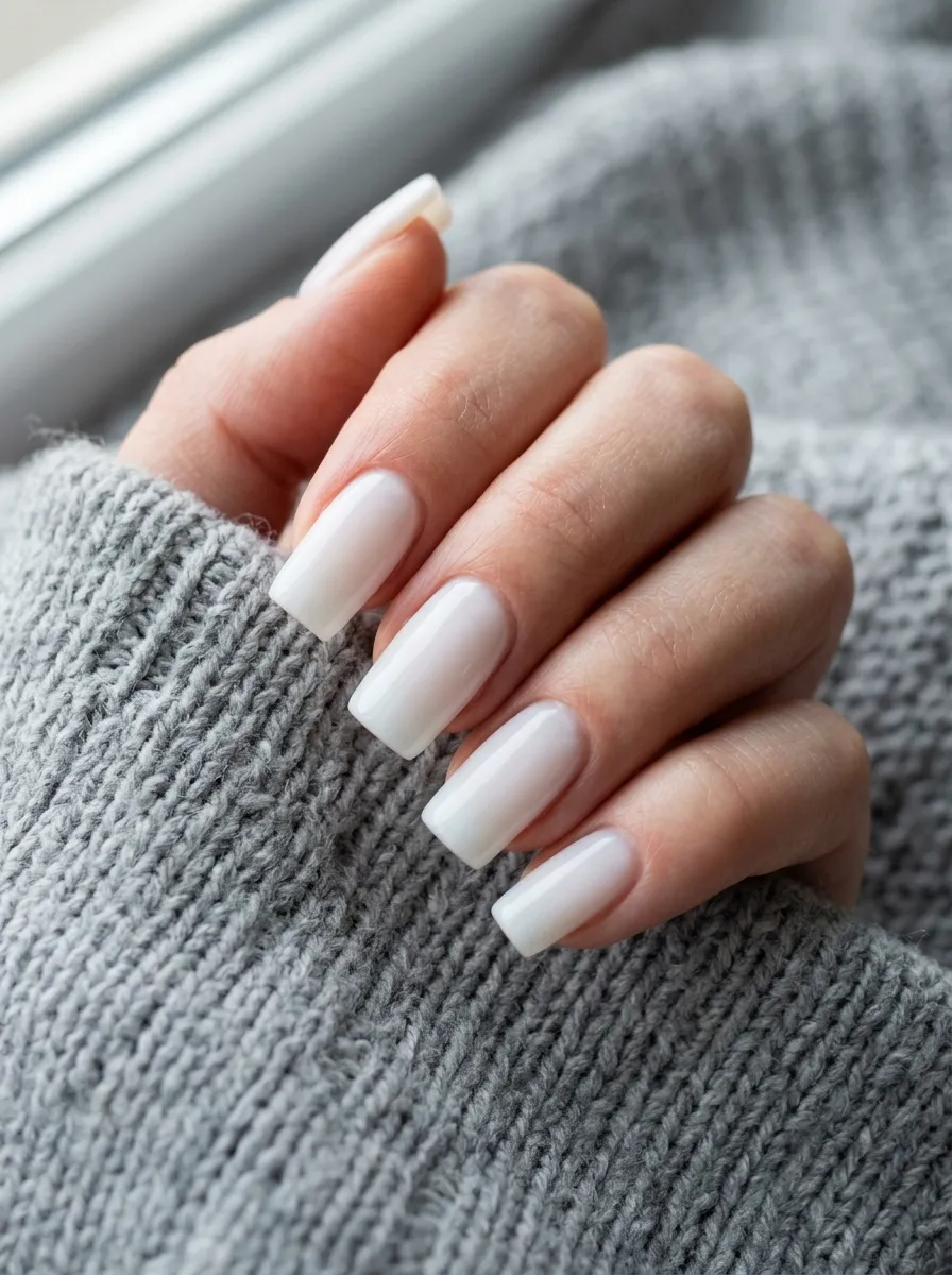 Milky White Square Nails