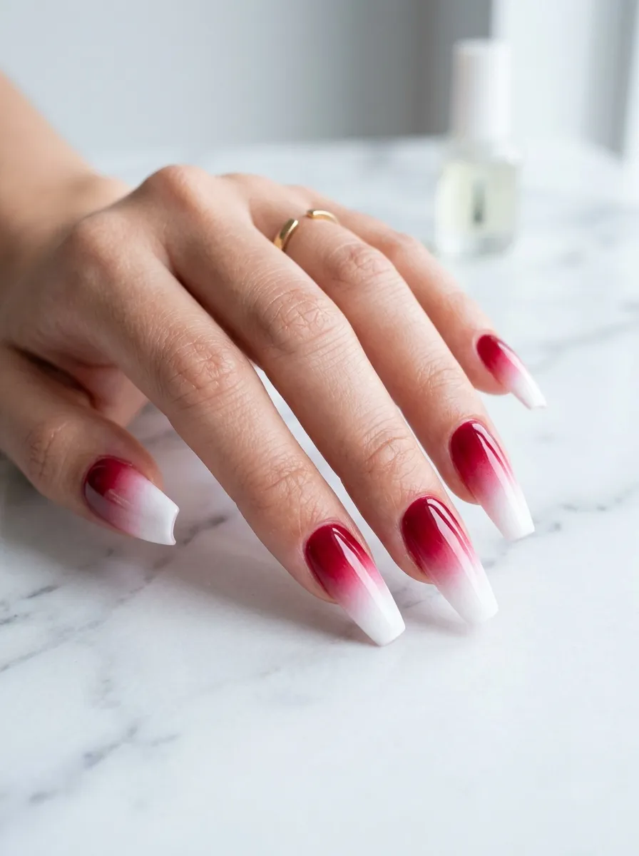 Red to White Tip Ombre