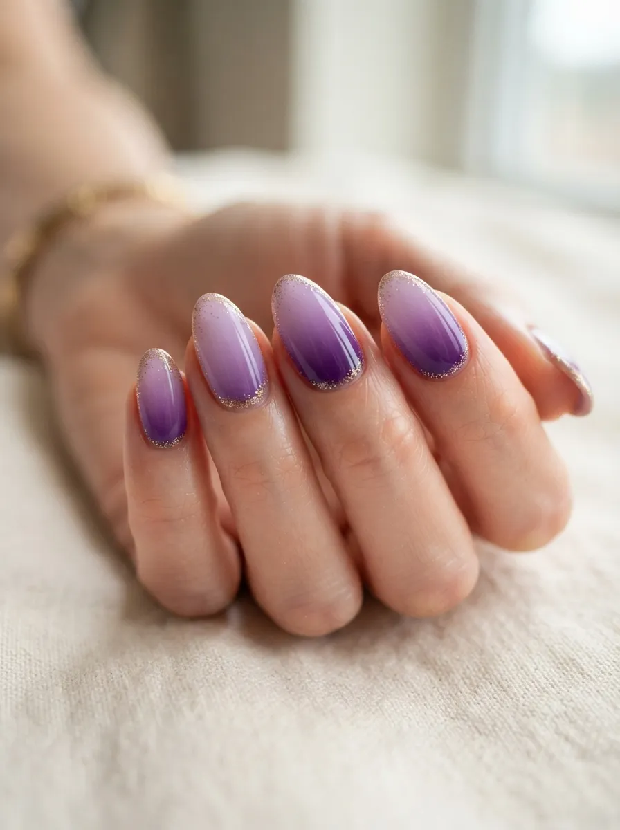 Lavender Ombre With Gold Glitter Fade