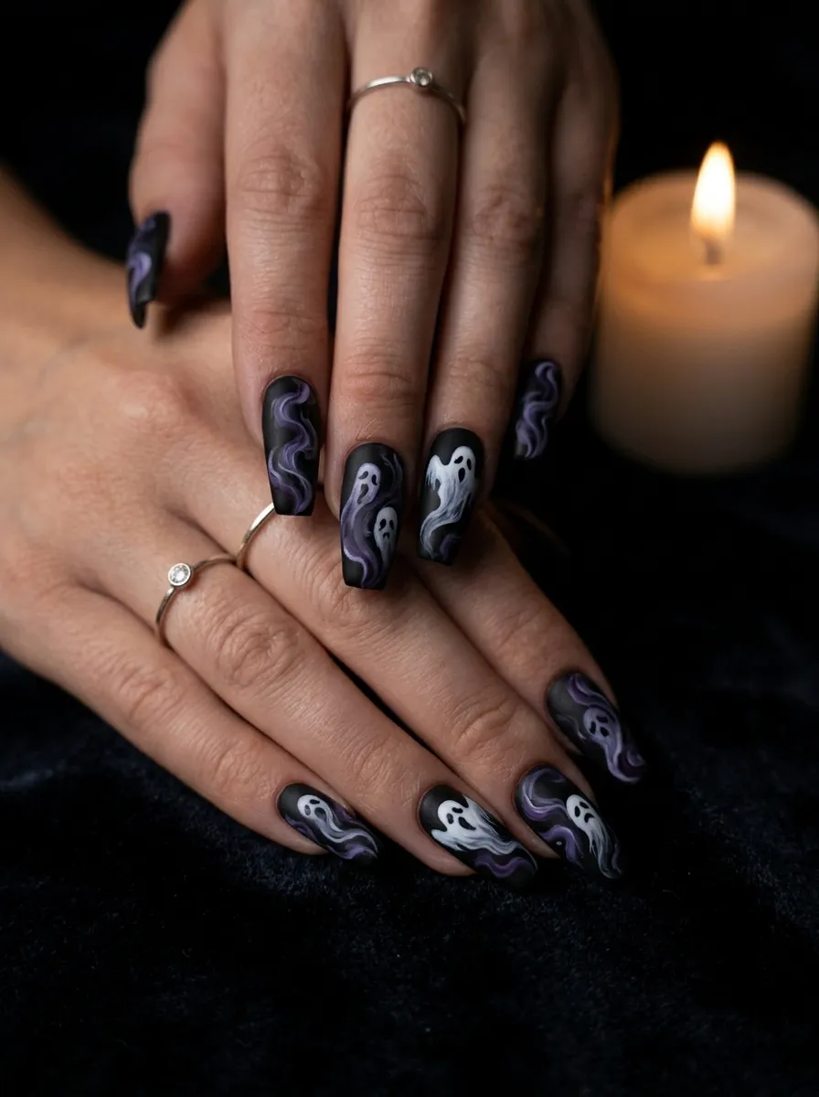 Ghost Nails with Purple Smoke Effect