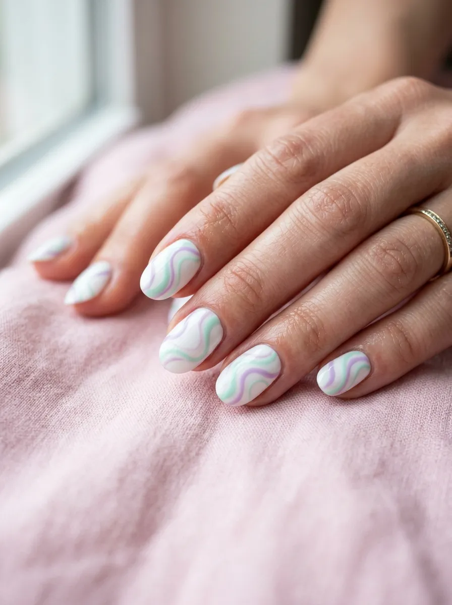 Mint Green and Lilac Swirl Nails