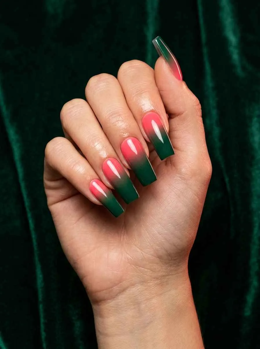 Pink to Dark Forest Green Dramatic Ombre