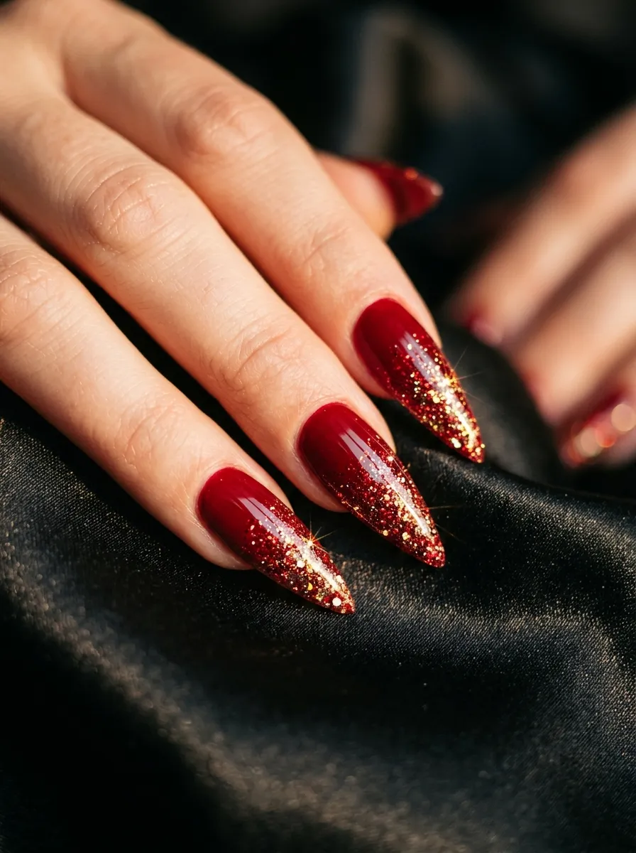 Red Glitter Ombre Nails