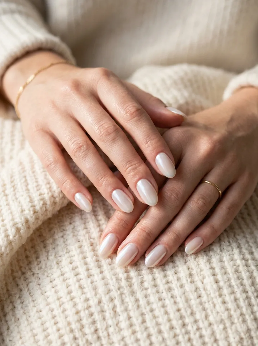 Milky White Glazed Nails
