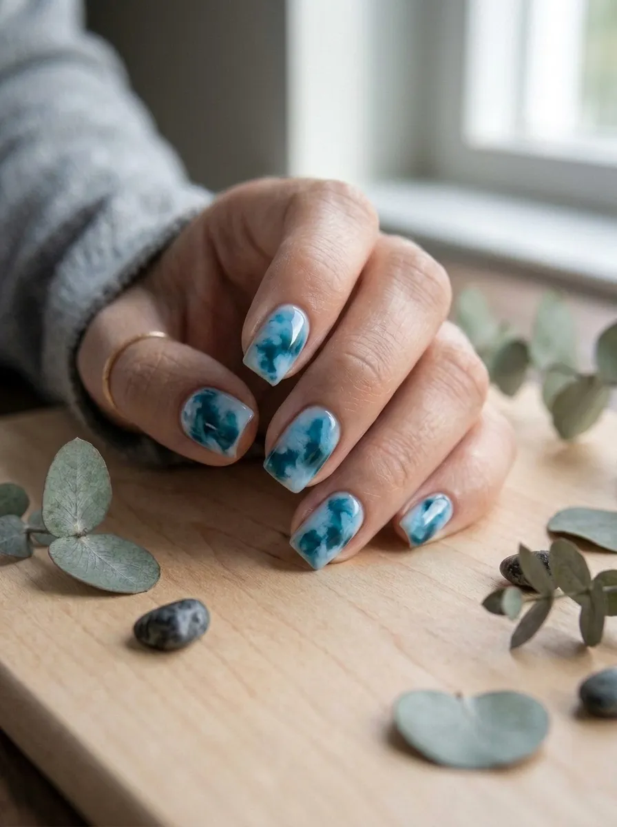 Two-Tone Blue Cloud Nails
