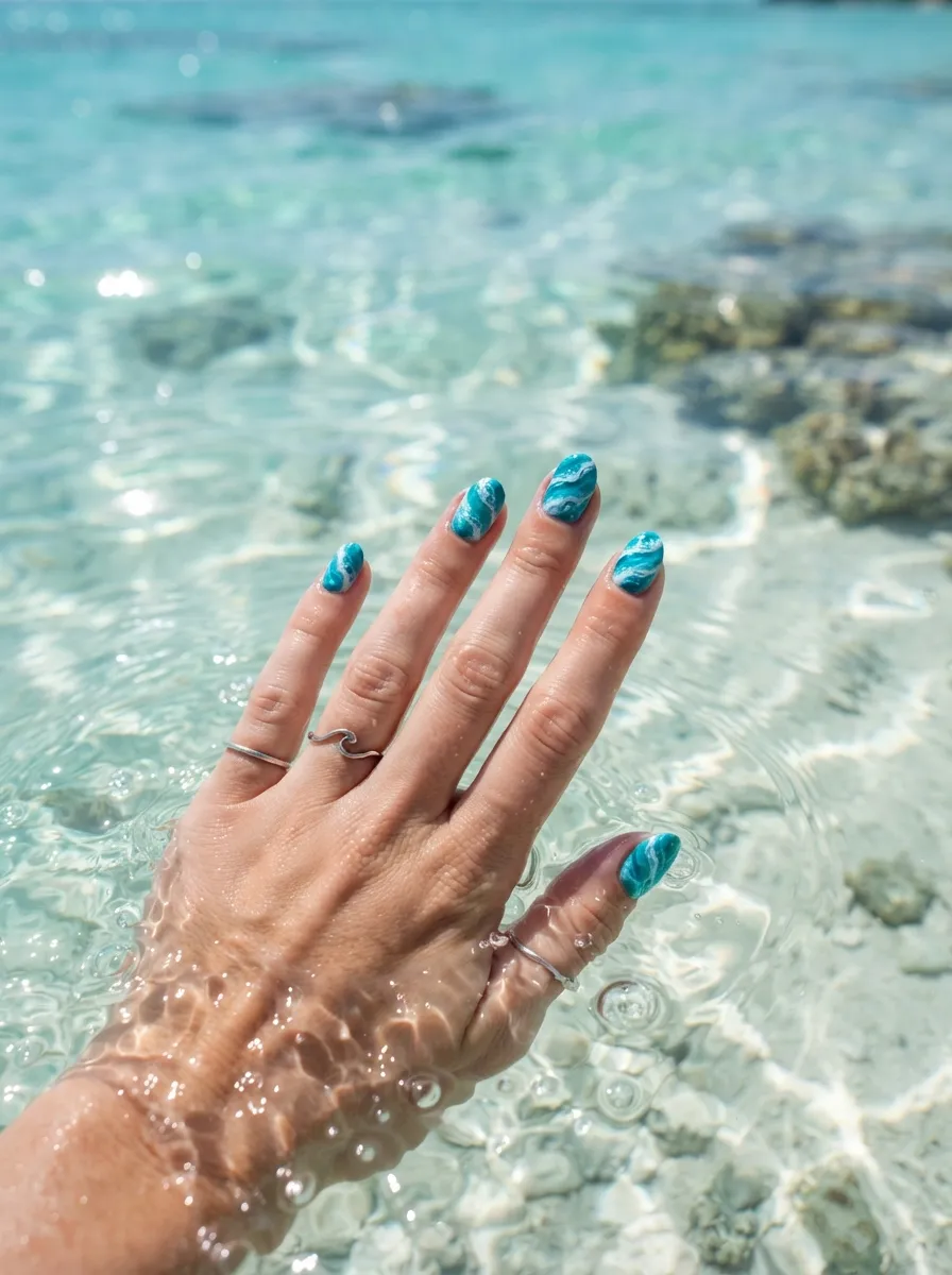 Turquoise Wave Nails