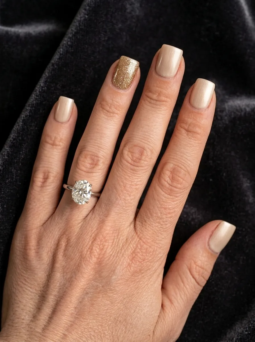 Glitter Accent Ring Finger Square Nails