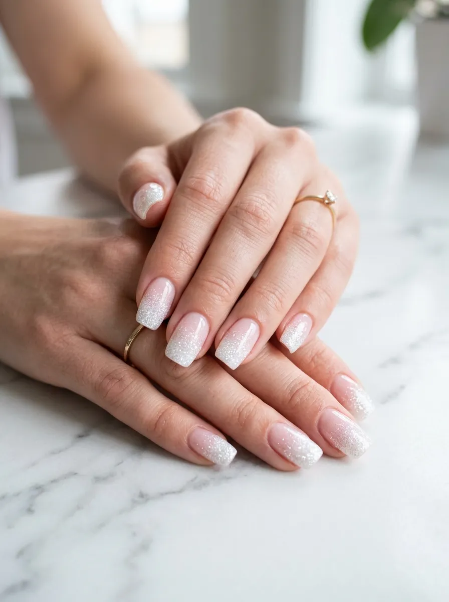 White Glitter Tips French Ombre