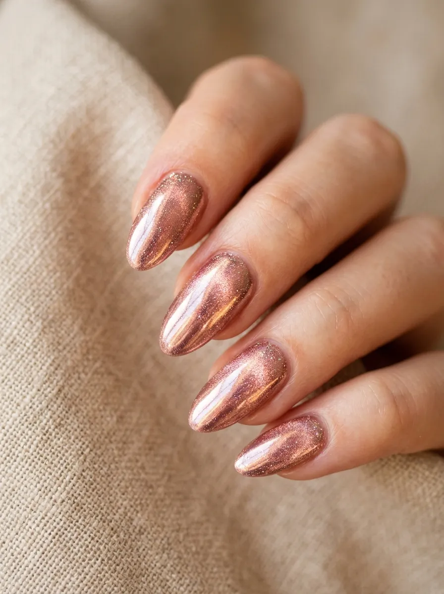 Rose Gold Shimmer Aura Nails